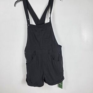 Halara Womens Black Waffle Knit Shortalls Adjustable Strap Overalls Size M NEW
